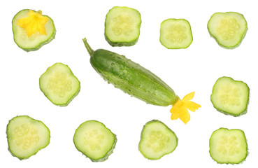 slices of cucumber isolated on white background