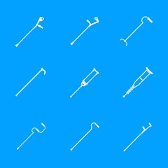 Crutches injury support care leg reliance icons set. Simple illustration of 9 crutches injury support care leg reliance vector icons for web