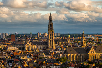 Obraz premium View over Antwerp, Belgium, with the cathedral of our lady centered