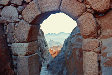 Dawn Summit early morning in the high mountains Mount Moses Sinai Egypt - 223046262