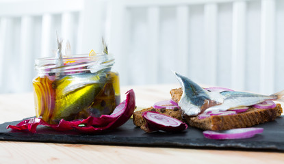 Homemade pickled sprats