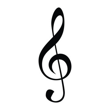 A black and white silhouette of a musical note