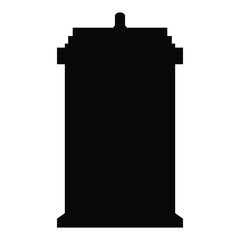 A black and white silhouette of a police box