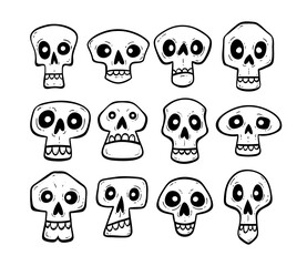 Naklejka premium Hand drawn skull collection. Funny cartoon skulls isolated on white background. Vector illustration.