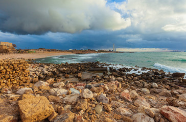 Sea Coast and Ruins of Caesarea Maritima, Israel