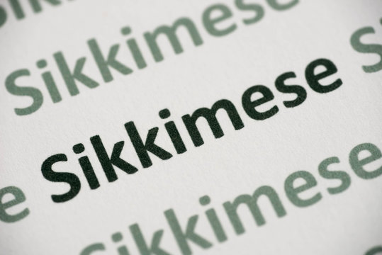 word Sikkimese language printed on paper macro