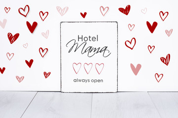 Mothersday quote text hotel mama always open mother love mothers day red hearts
