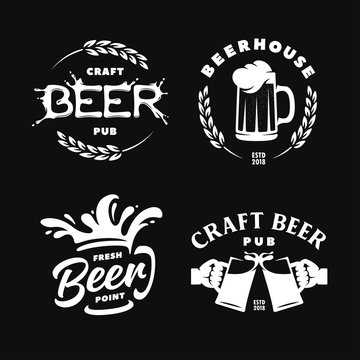 Craft Beer Pub Emblems Labels Logotype Set. Vector Vintage Illustration.