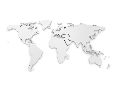 World Map 3D metallic on white background 