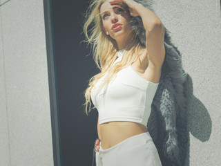 Fashionable woman in city