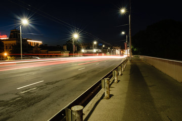 Fototapeta na wymiar night traffic lights in Riga, Latvia