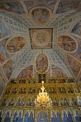 UGLICH, RUSSIA. Fragment of an iconostasis and fresco of subdome space of Transfiguration Cathedral