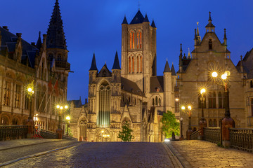 Gent. City embankment at sunset.