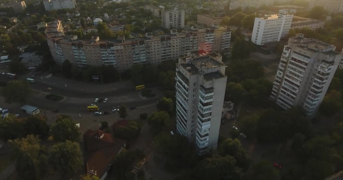 Aerial: Communist Block Flat On Sunset Shine