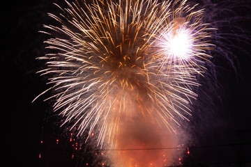Large white fireworks with smoke