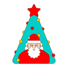 Santa and Christmas tree linear. New Year Vector Illustration