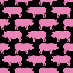 Pig pattern seamless. Piglet pink background. Swine Farm animal ornament. Vector texture