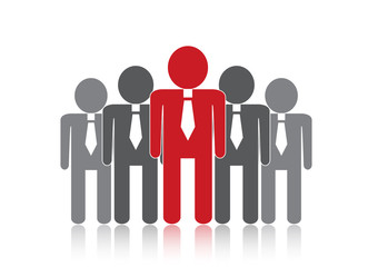 team of simple silhouettes of business people in greists. the chief executive is highlighted in red