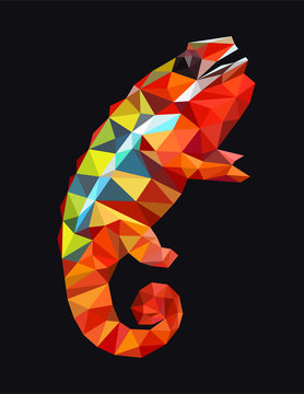 Colorful polygonal style design of wild reptile chameleon