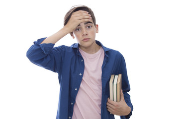 student with books isolated in white background