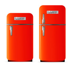 Retro fridge icon. Flat illustration of retro fridge vector icon