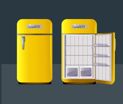 Retro Fridge. Vector Illusttration.