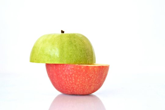 combine the top of a green apple and the bottom of a red one to get one apple