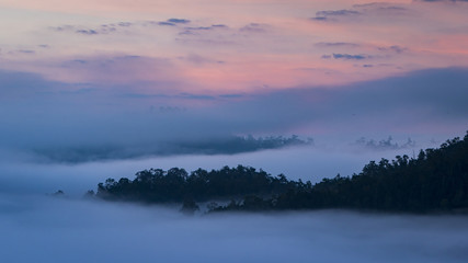 Beautiful sunrise above the mist at Yun Lai Viewpoint, Pai Thailand