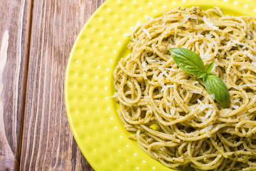 Pasta spaghetti with sauce pesto