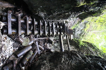 Wooden ladder in Canyon Piecky in Slovensk&yacute; raj (Slovak Paradise National Park),Slovakia 