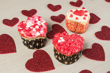 Tasty cupcakes decorated for valentines day