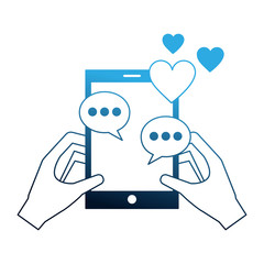 hands with smartphone chatting love hearts romance