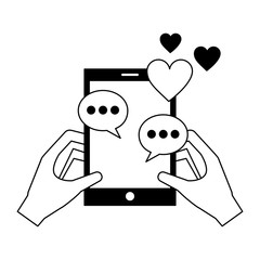 hands with smartphone chatting love hearts romance