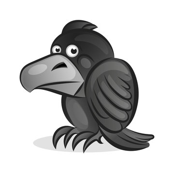 Vector Icon ominous black raven. Evil Crow bird in a flat style.
