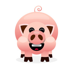 Pink cartoon pig smiling illustration on white background