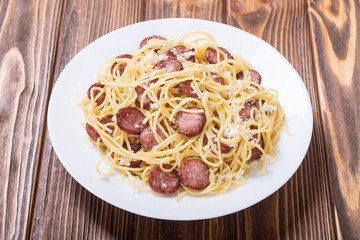 Pasta spaghetti with sausages