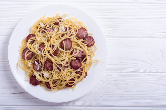 Pasta spaghetti with sausages