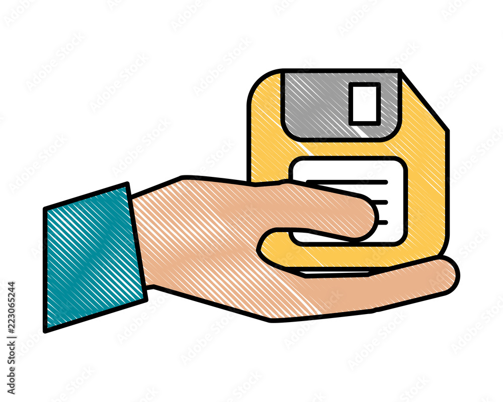 Poster hand holding floppy disk archive file