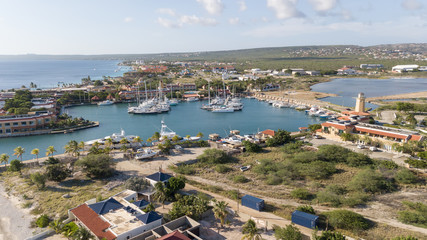 Fototapeta na wymiar caribbean boat yacht harbor Bonaire island aerial drone top view