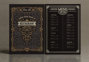 Restaurant Menu Layout with Ornamental Elements
