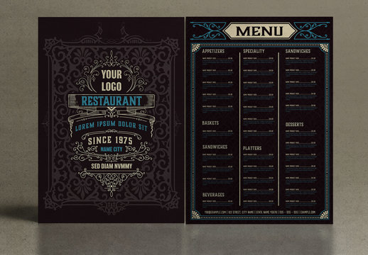 Restaurant Menu Layout with Ornamental Elements