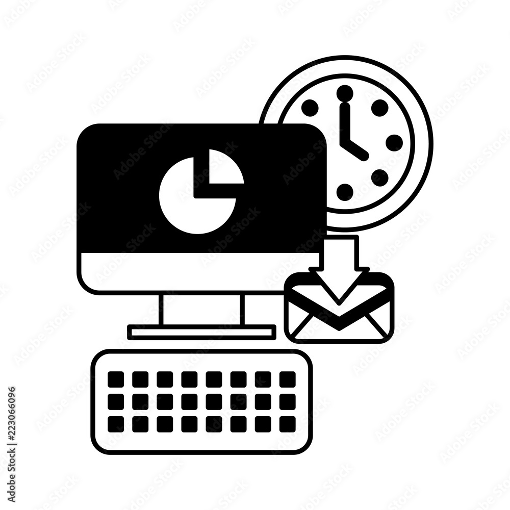 Poster computer desktop with watch and envelope