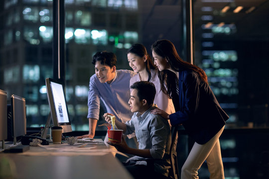 Business team to work overtime at the office