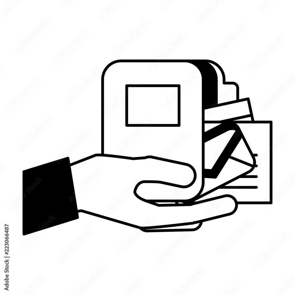 Poster hand with folder and envelope