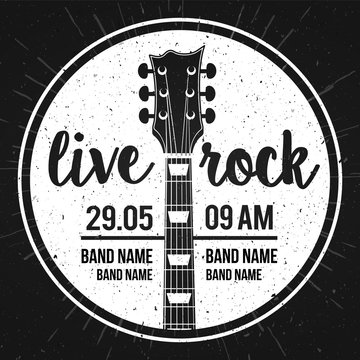 Vector Illustration poster for a live rock music festival with guitar and inscription in retro style. Template for flyers, banners, invitations, brochures and covers.