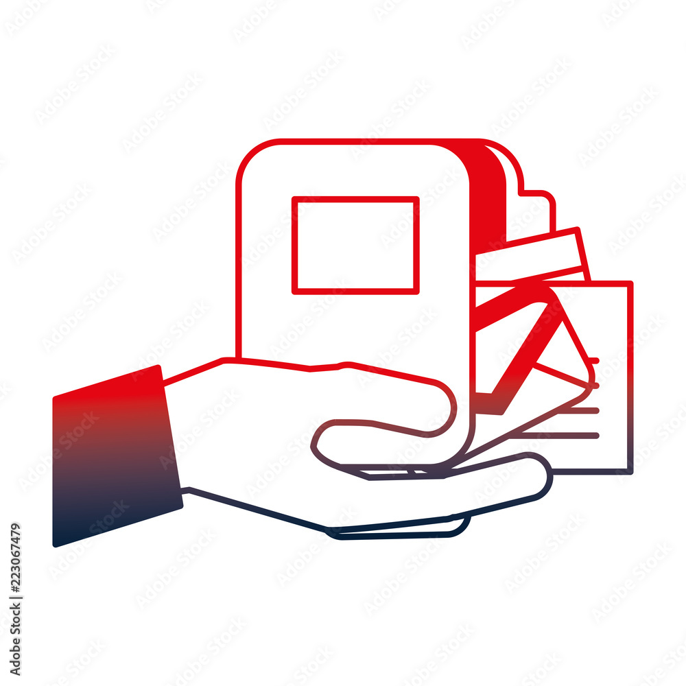 Poster hand with folder and envelope
