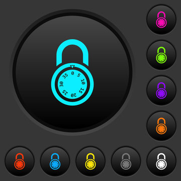 Locked round combination lock dark push buttons with color icons