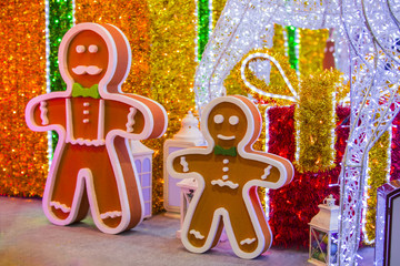 Street Christmas decoration, a huge figure of a Gingerbread man with garlands