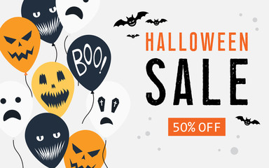 Halloween sale web banner with balloons.
