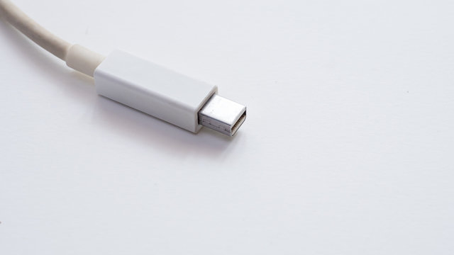 thunderbolt cable close up on white background